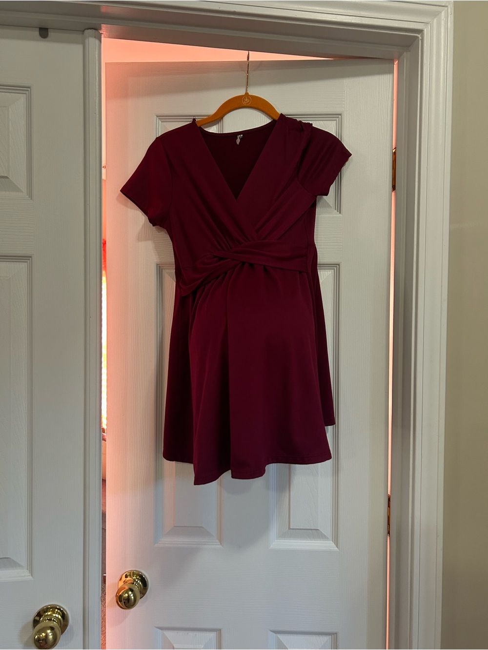 Mother Bee Small Maternity Top Burgundy Short Sleeve